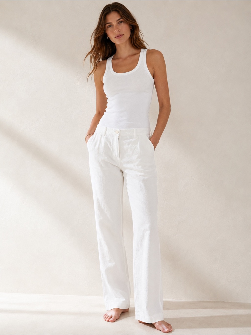 Liz Claiborne Sport White Linen Blend Pants Women’s 10 Straight Tapered Resort